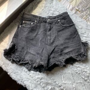 MSGM MILANO Women’s DISTRESSED Black Denim High Waisted Short Size 2 IT 38